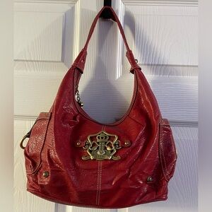 Kathy Van Zeeland Red Hobo Bag with Glossy Finish